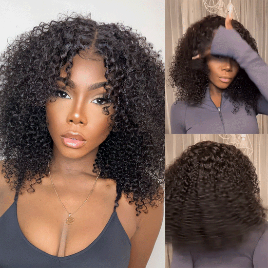 Bob Perruque Sans Colle Cheveux Humains Kinky Curly