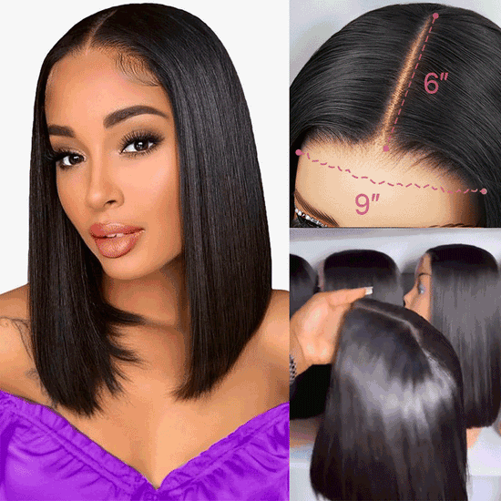 Bob Perruque Sans Colle Cheveux Humains Lisse