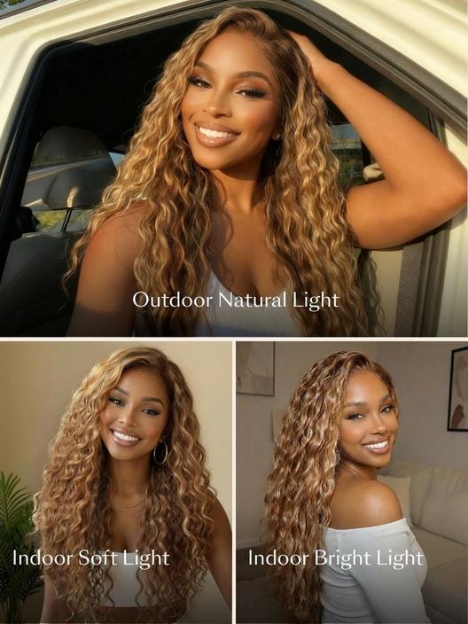 Perruque Lace Front 13x4 HD — Ondulée Ombré Blond Miel |