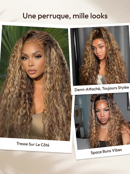 Perruque Lace Front 13x4 HD — Ondulée Ombré Blond Miel |