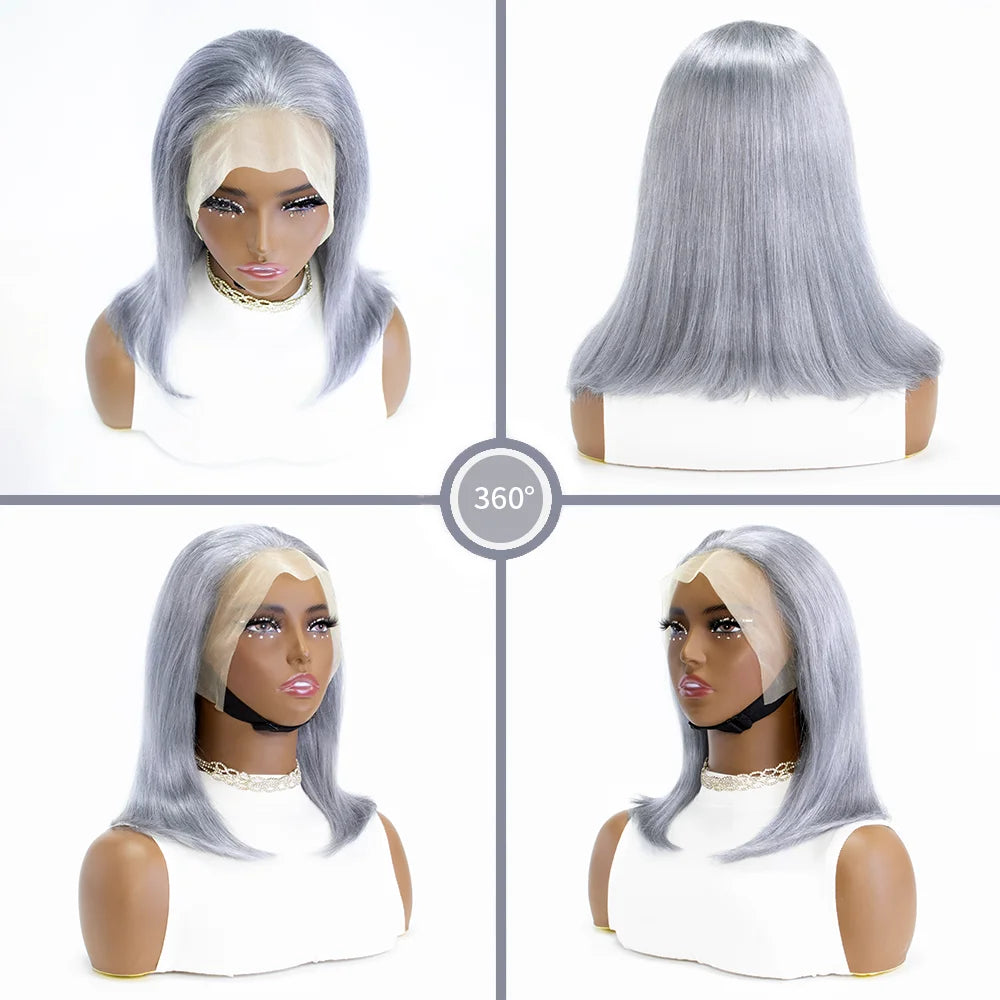 Perruque Bob Gris HD Lisse