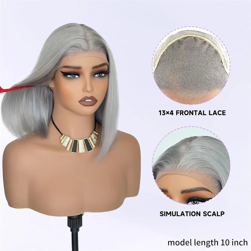Perruque Bob Gris HD Lisse