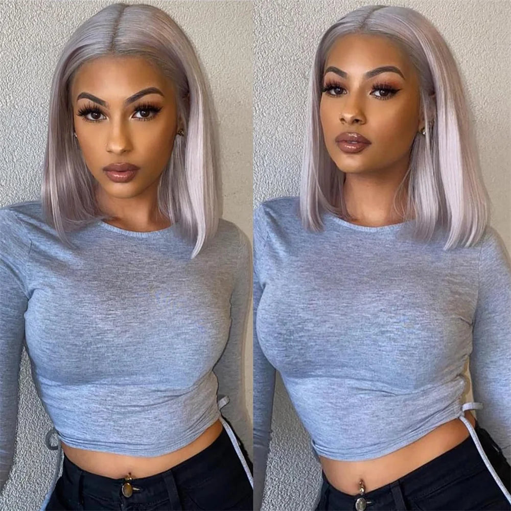 Perruque Bob Gris HD Lisse