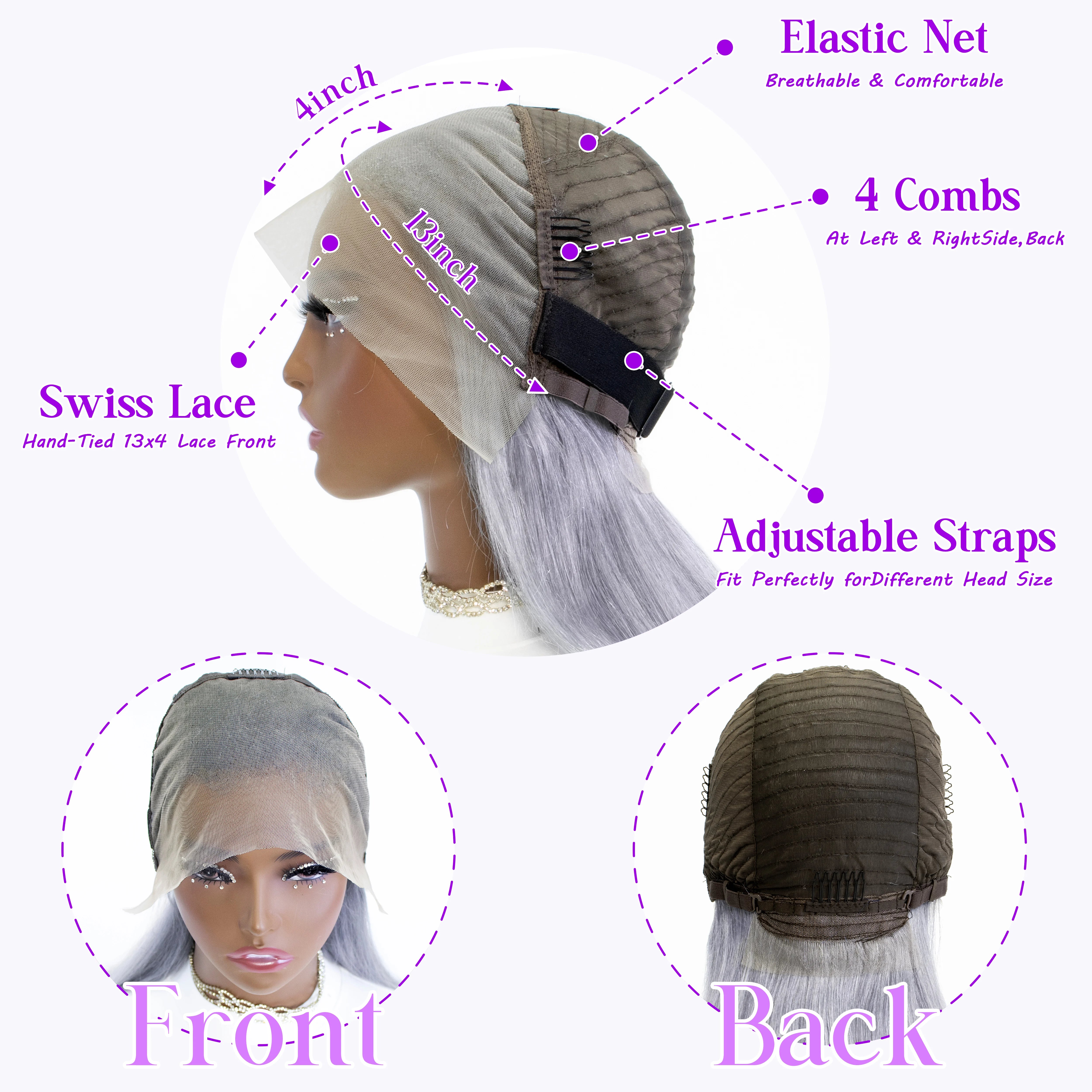 Perruque Bob Gris HD Lisse