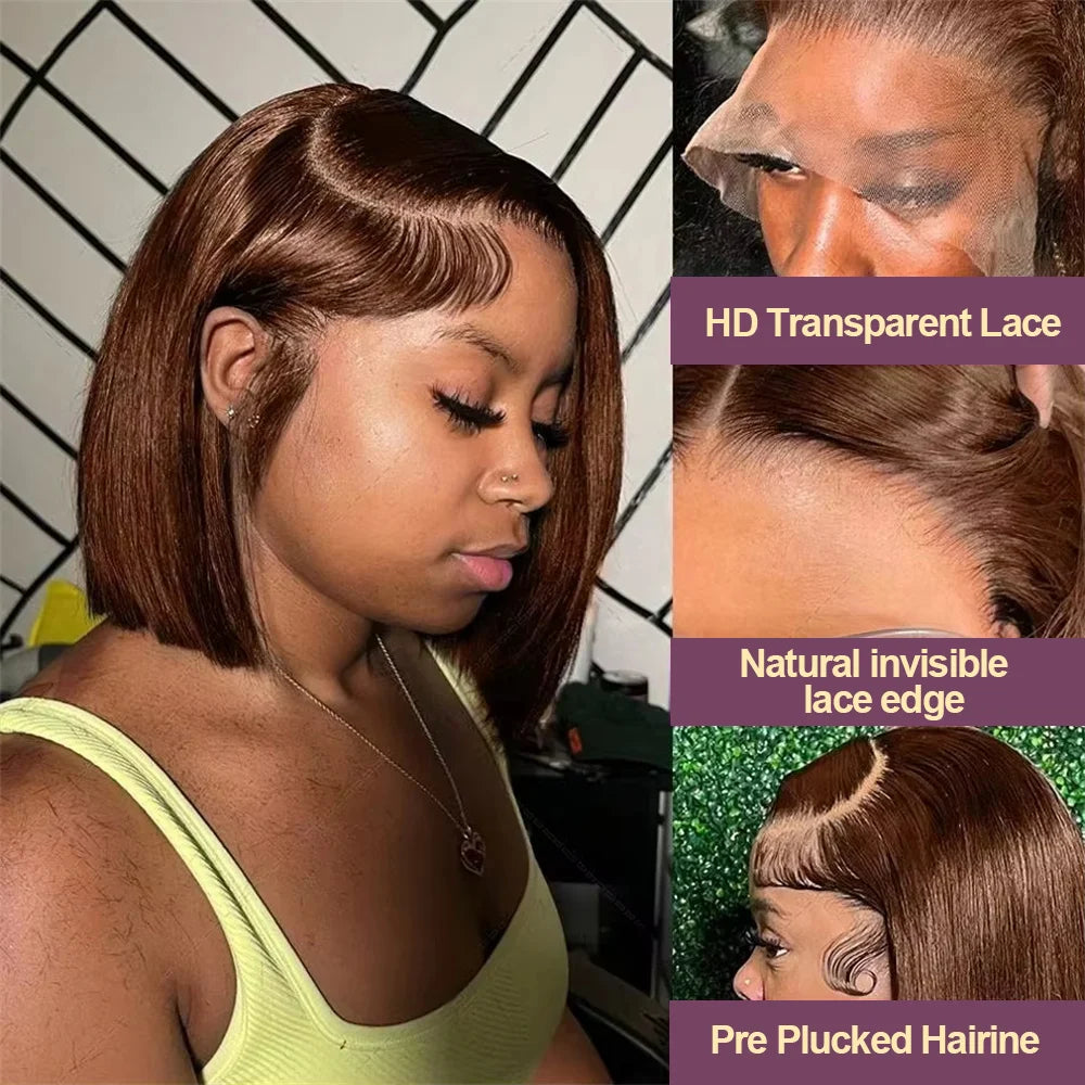 Perruque Bob Chocolat HD 13x4 Lisse 2