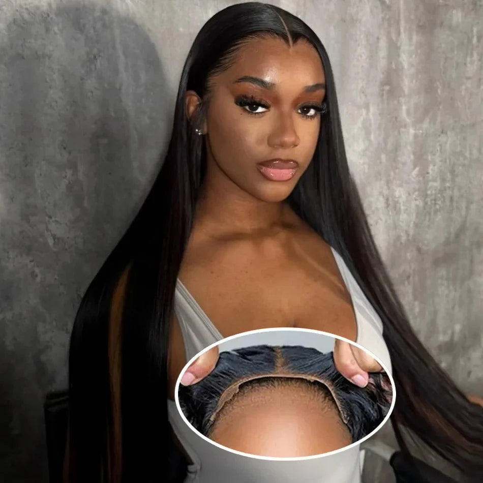 Perruque Noire Sans Colle Lisse