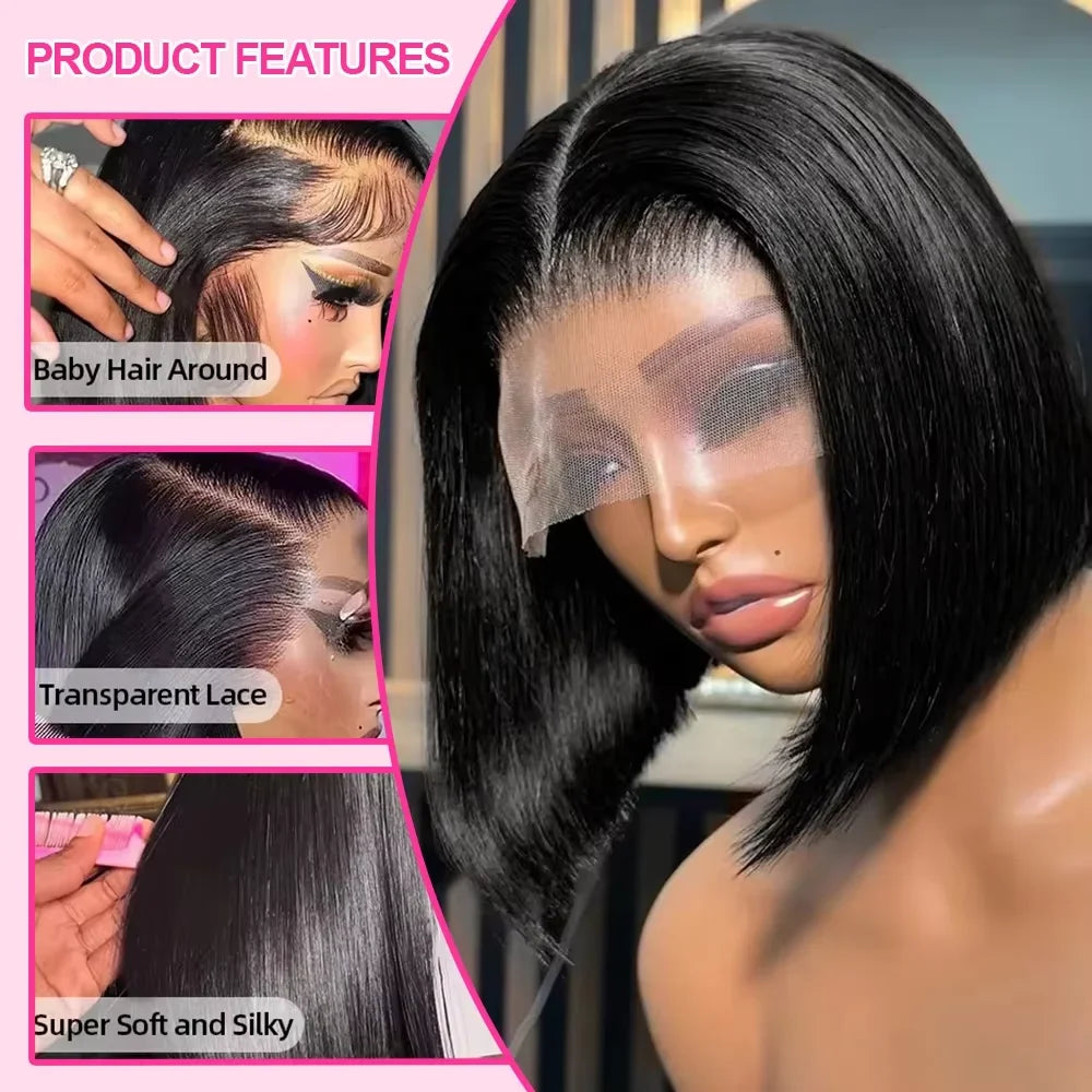 Perruque Bob Noire HD 13x6 Sans Colle Lisse