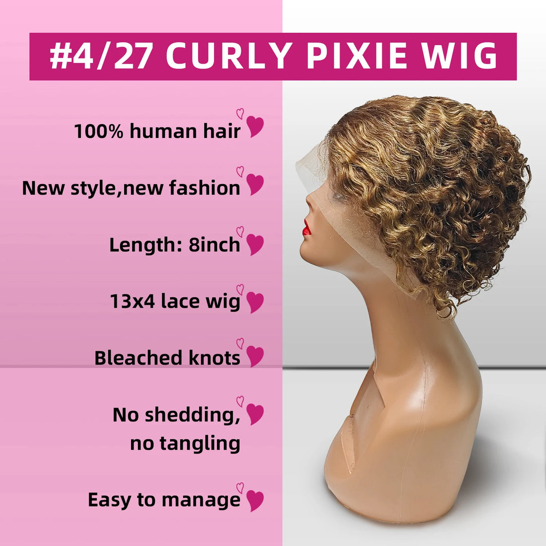 Perruque Pixie Highlights HD 13x4 Bouclée 1